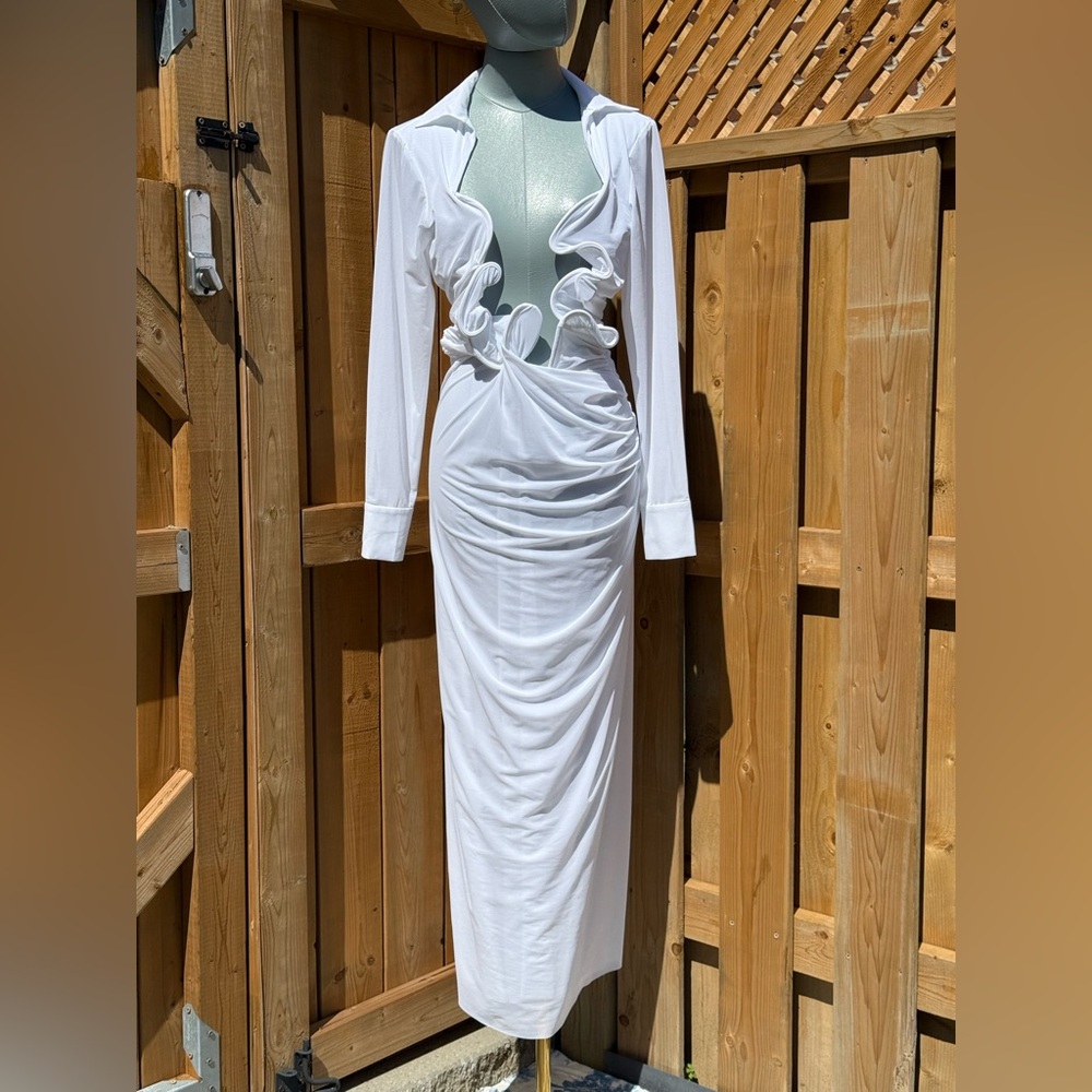 🆕 CHRISTOPHER ESBER 🧿 NWOT Venus Plunge Shirt Maxi Dress, White - Sz AU10 US 6 - Picture 3 of 17